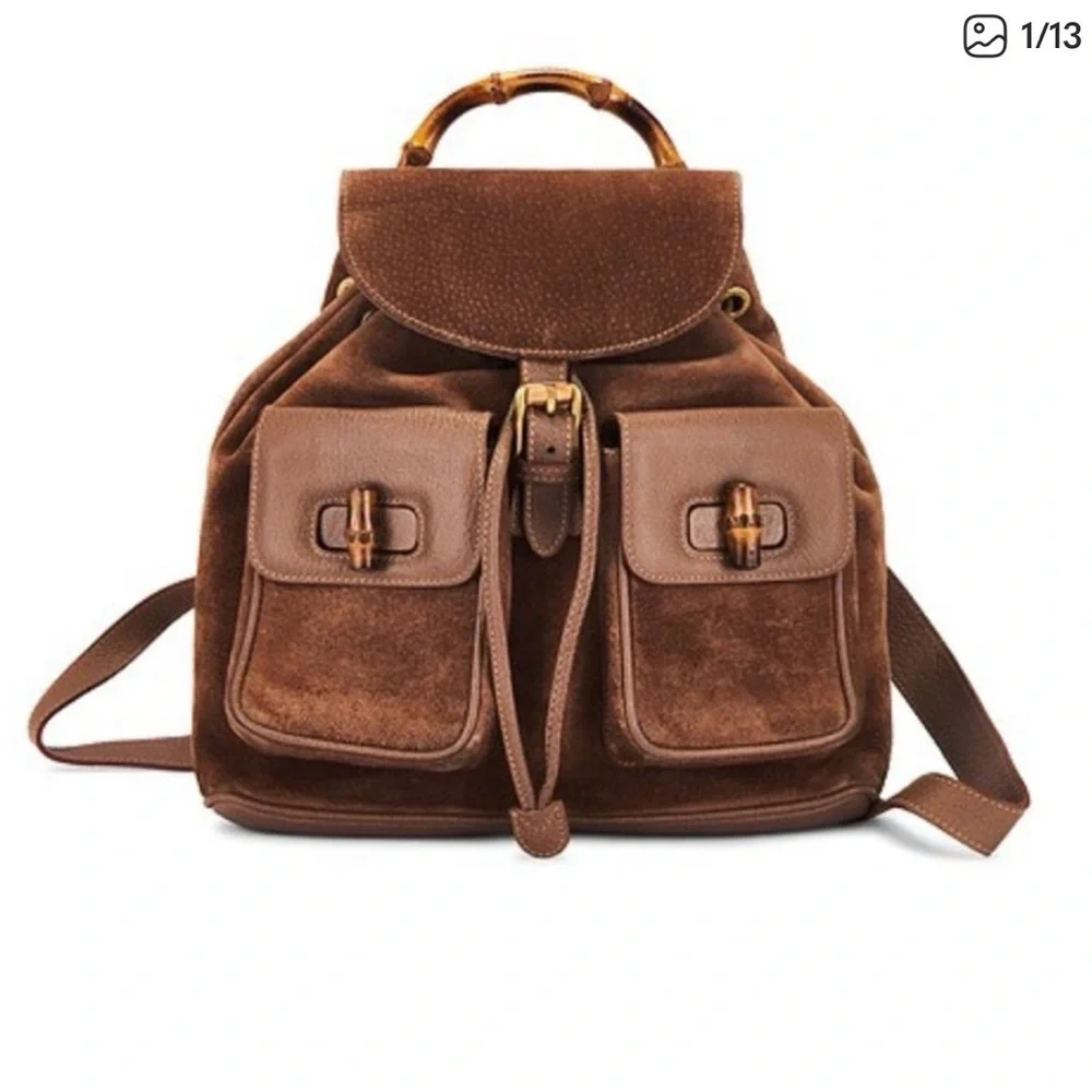 Gucci Vintage Brown Suede Leather Backpack - Picture 1 of 8